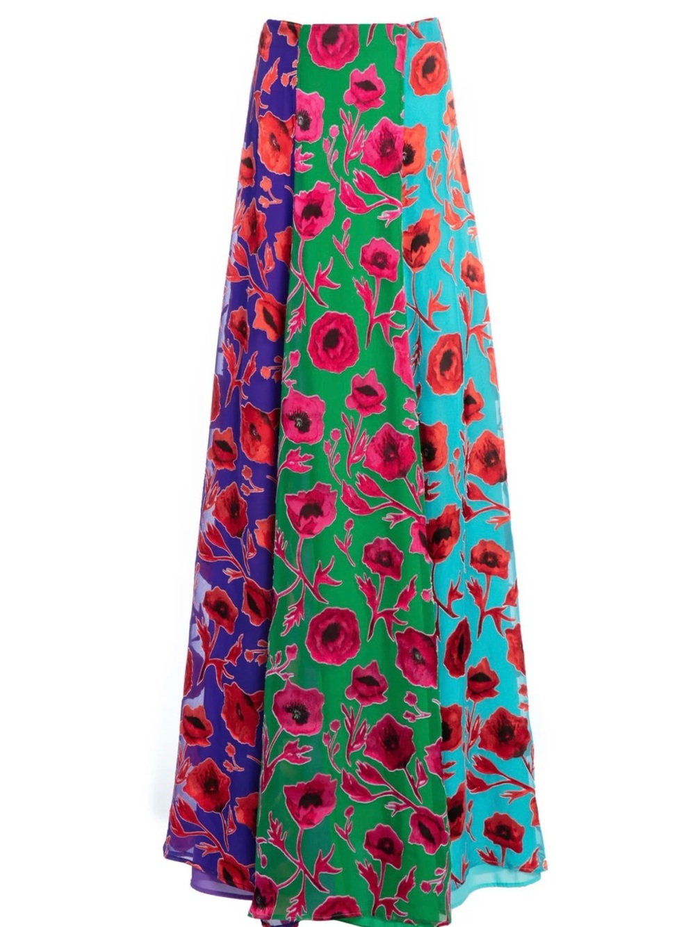 🌺NWT Alice + Olivia Aquinnah Paneled Maxi Skirt Poppy Garden Emerald Size 4🌺
